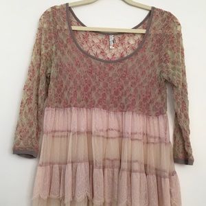 Free People Mesh and Lace Top
